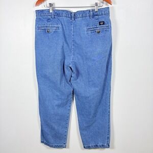 Vintage Dockers Khakis Mens 34 Blue Denim Pleated Chino Pants Relaxed Fit 90s